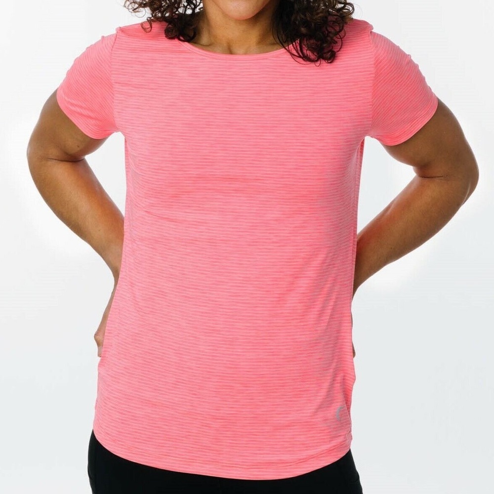 Zyia Pink Striped Short Sleeve Activewear Top Size XXL Crew Neck Tee T-Shirt